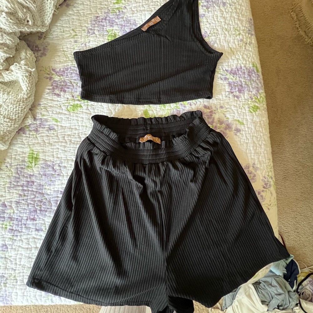 Super cute black off the shoulder matching set